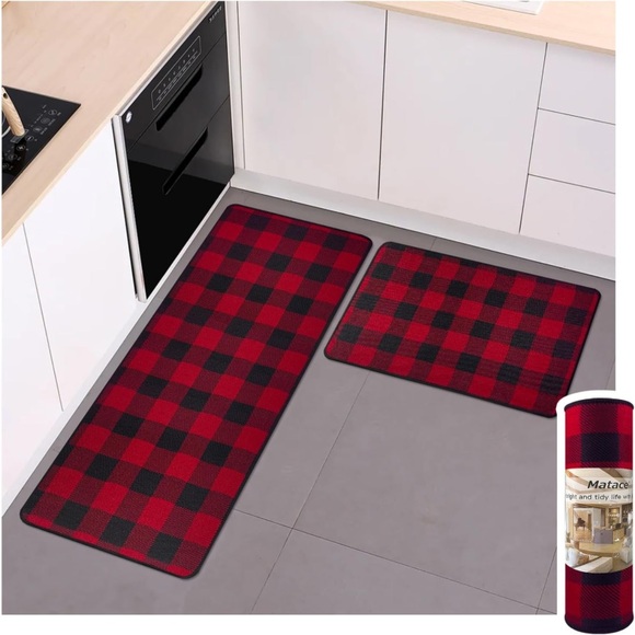 Matace Other - Matace Red and Black Checkered Rug 2 Pieces Set..17x47&17x29(NWT)